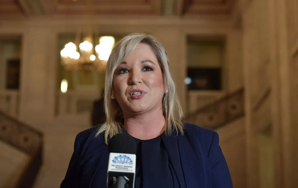 Sinn Féin vice president and northern leader Michelle O'Neill speaks to the media at Stormont, Jan. 9, 2020 in Belfast, Northern Ireland. ?w=200&h=150