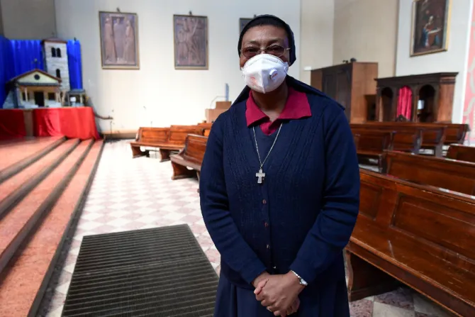 Sister Angel Bipendu in a church in Lombardy on April 7 2020 Credit  AFP via Getty Images