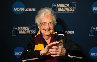 Sister Jean Dolores-Schmidt at the first round game of the NCAA Tournament in Dallas on March 15, 2018. Lukas Keapproth/Loyola University Chicago
