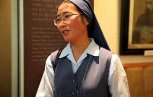 Sister Lee Hee Jung speaks with EWTN on Aug. 17, 2014 about her audience with Pope Francis.   Lauren Cater/EWTN.