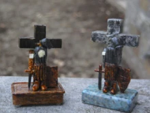 Two of Ron Daisomont's Bible-inspired soap sculptures are pictured at left. (Photo by Jack Sheedy)