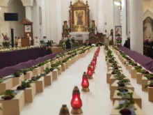 The coffins of 640 unborn children in the Church of Holy Trinity in Gończyce, Poland, Dec. 12, 2020. Photo 