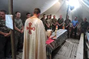 Soldiers from the east at Mass at the Greek Catholic cathedral in Kiev Ukraine Photo Courtesy of Aid to the Church in Need CNA