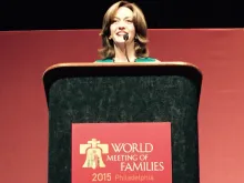 Sonia Maria Crespo de Illingworth, author of the thank you letter to Pope Francis, speaks at the 2015 World Meeting of Families in Philadelphia.