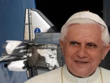 The Shuttle Endeavor in orbit around the Earth/ Pope Benedict XVI