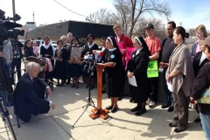 Sr Noemia Silva speaks at an April 22 press conference in Melrose Park Illinois Courtesy of Rudy Lopez CNA US Catholic News 4 24 13