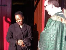 Fr. Mark Lewis stands outside of St. Luke's in Bladensburg. 
