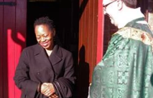 Fr. Mark Lewis stands outside of St. Luke's in Bladensburg.   Mohamedu Jones