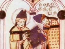 St. Norbert of Xanten (Right) receives the Augustinian Rule from Saint Augustine.