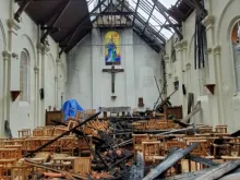 The aftermath of a fire at the Parish of St. Paul in Corbeil-Essonnes, France, July 4, 2020.