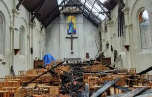 The aftermath of a fire at the Parish of St. Paul in Corbeil-Essonnes, France, July 4, 2020. OIDACE.
