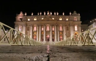 St. Peter's Basilica as seen on the night of Feb. 13, 2013. Stephen Driscoll/CNA.