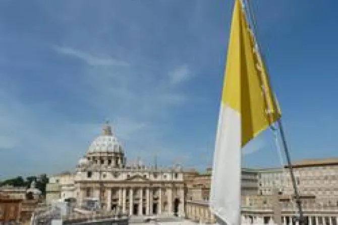 St Peters Basilica and the Vatican flag CNA Vatican Catholic News 12 13 11