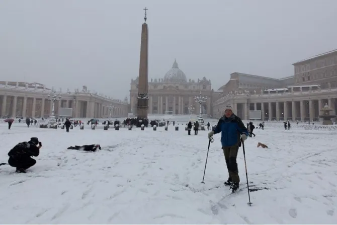 St Peters Basilica covered in snow Feb 26 2018 Credit Daniel Ibez CNA