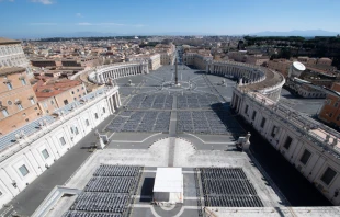 An empty St. Peter's Square amid coronavirus precautions, March 12, 2020.   Vatican Media.