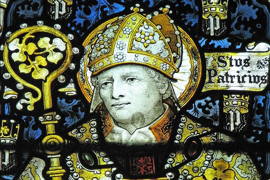 Stained glass of St. Patrick by C.E. Kempe in the church of St John the Baptist.?w=200&h=150
