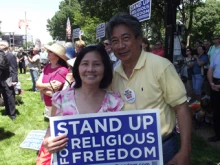 A couple attends the Stand Up for Religious Freedom rally in Washington, D.C.