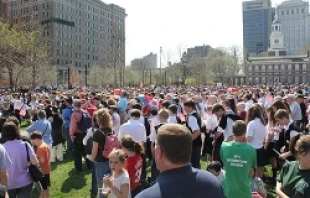 The March 2012 Stand up for Religious Freedom rally in Philadelphia, Pa. with Independence Hall in the background.   Sarah Webb-The Catholic Standard and Times.