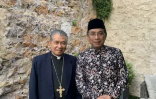 Sheikh Yahya Cholil Staquf with Archbishop Agustinus Agus of Pontianak.   Courtney Grogan/CNA