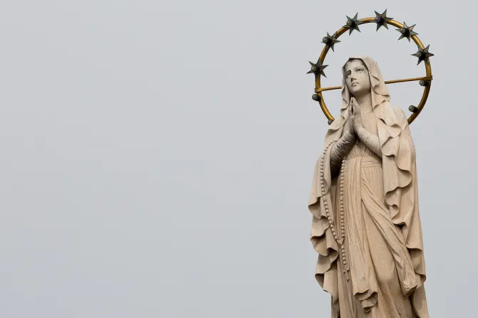 Statue of Mary as Pope Francis presides over the recitation of the Holy Rosary for the beginning of the Month of May Credit Daniel Ibanez cna