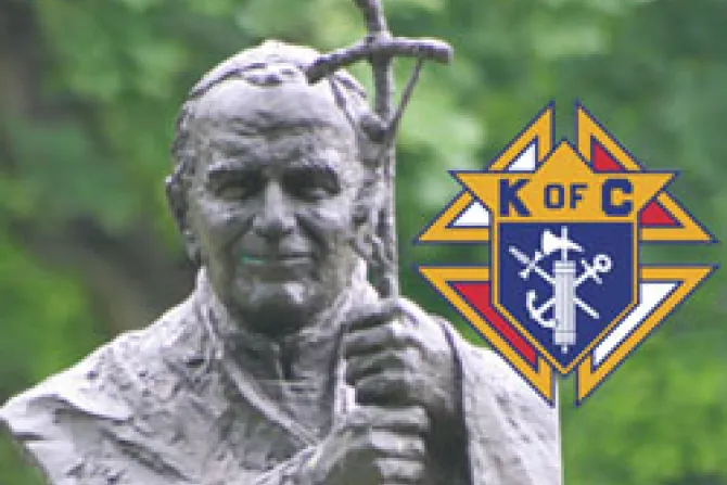 Statue of Pope John Paul II Knights of Columbus logo CNA World Catholic News 2 24 11