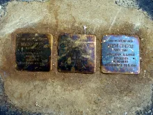 Stolpersteine remembering Mario Segre, Noemi Cingoli, and their son Marco Segre, located outside the Swedish Institute in Rome. 