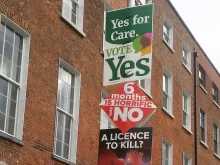 A terrace in Dublin with posters from the May 2018 referendum campaign. 