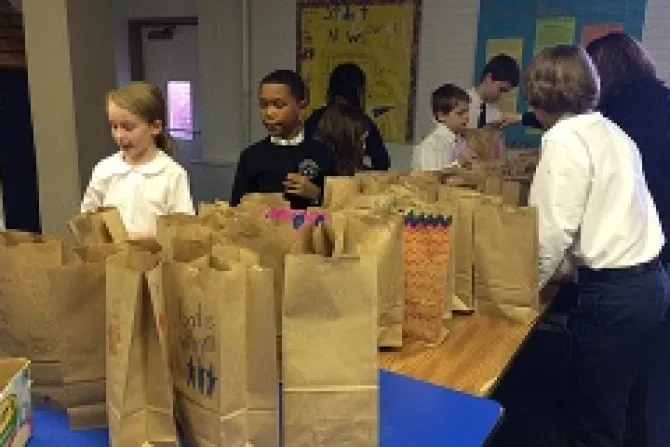 Students at St Peters School in Washington DC make breakfast bags for the homeless Credit Addie Mena CNA CNA 2 28 14
