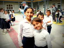 Students at the Dominican Sisters of St. Catherine of Siena's prefab school in Ankawa, Erbil on April 7, 2016. 