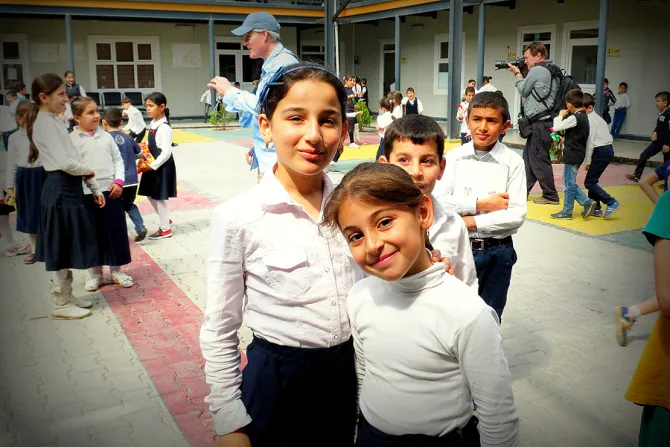 Students at the Dominican Sisters of St Catherine of Sienas prefab school in Ankawa Erbil on April 7 2016 Credit Elise Harris CNA