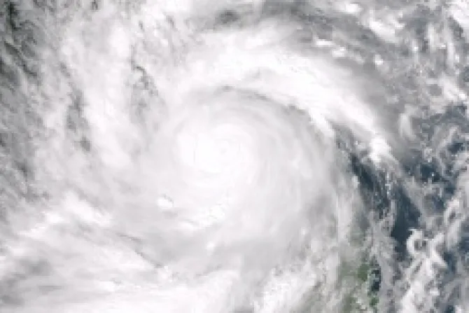 Super Typhoon Haiyan Centered Over Panay Island in the Philippines Nov 8 2013 Credit NASA NOAA CNA Catholic News 11 8 13