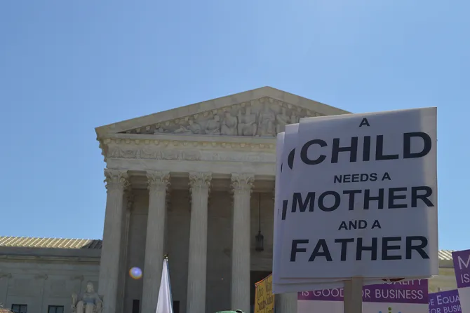 Supporters of marriage join protests in front of SCOTUS during arguments over definition of marriage in Washington DC on April 28 2015 Credit Addie Mena CNA 4 28 15