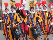 Swiss Guards at the commemoration of the fallen with conferment in the Protomartyrs' Square in Vatican City, May 6, 2015. 