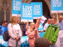 Heidi Crowter speaks outside the High Court in London England, July 6, 2021.