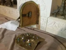 The tabernacle at the Church of the Transfiguration in Israel, destroyed by burglars Oct. 24, 2016. Photo courtesy of the Latin Patriarchate of Jerusalem. 