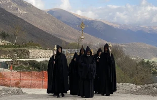 The Benedictine Monks of Norcia process with relics of the True Cross. Courtesy photo.