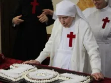 The Camilliani celebrate Sister Candida Bellotti's 107th birthday. 