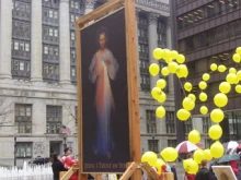 The Divine Mercy image in Daly Plaza. 