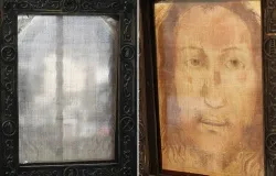 The Holy Face of Manoppello (L) with direct sunlight from behind the image, and (R) with direct sunlight in front, Jan 10, 2014. ?w=200&h=150