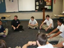 The Latin class at St. Cecilia's High School in Hastings, Nebraska plays a Latin speaking game. 