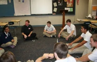 The Latin class at St. Cecilia's High School in Hastings, Nebraska plays a Latin speaking game.   Zeny Nguyen.