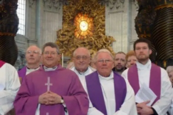 The Ordinary Monsignor Keith Newton and other members of the Personal Ordinariate of Our Lady of Walsingham pose in St Peters Basilica CNA Vatican News 2 24 12