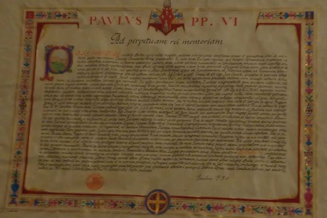 The Pacis Nuntius document with which Bl Paul VI proclaimed St Benedict patron of Europe Oct 25 2014 Credit Andrea Gagliarducci CNA CNA 10 27 14