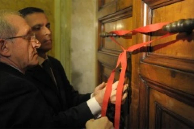 The Papal Apartments are sealed after Pope Benedict XVI left the Vatican Feb 28 2013 Credit LOsservatore Romano CNA Vatican 3 1 13