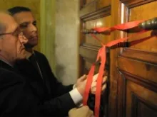 The Papal Apartments are sealed after Pope Benedict XVI left the Vatican Feb 28, 2013. 