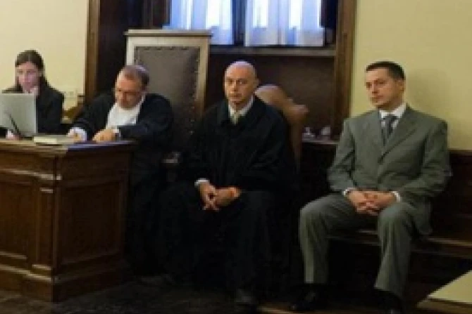 The Popes butler Paolo Gabriele R sits in the courtroom of the Vatican tribunal at the Vatican Saturday Sept 29 2012 Credit LOsservatore Romano CNA Catholic News 10 2 12