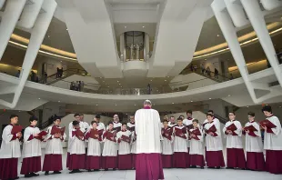 The Sistine Chapel Choir at Westfield World Trade Center on May 9, 2018.   Theo Wargo/Getty Images.