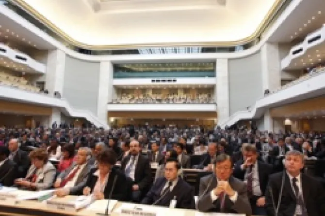 The Sixty fifth session of the World Health Assembly in Geneva Switzerland Credit WHO CNA World Catholic News 5 23 12