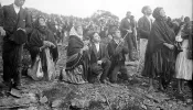 Crowds looking at the Miracle of the Sun, occurring during the Our Lady of Fatima apparitions in 1917.