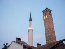The minaret of a mosque lit in Sarajevo, Bosina-Hersegovina June 4, 2015. 